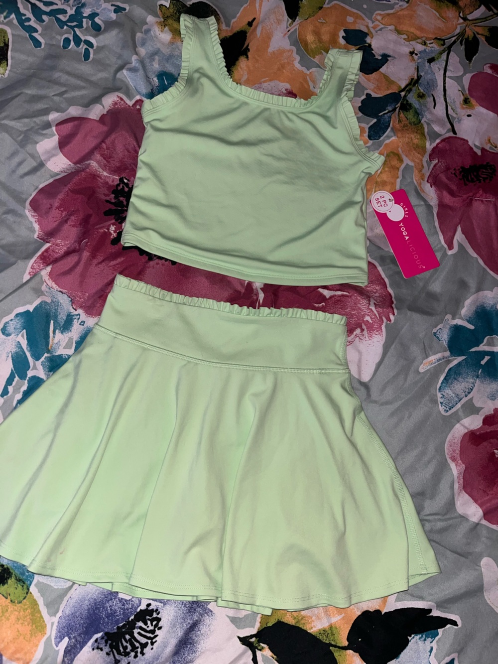Yogalicious girls Light Lime Crop Tank and Skater Skirt Set